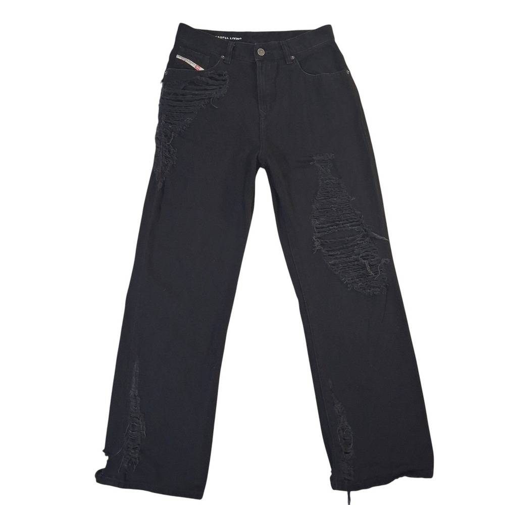 Diesel 1999 D-Reggy Black Jeans Women's 26x30* Loose Straight Distressed Denim